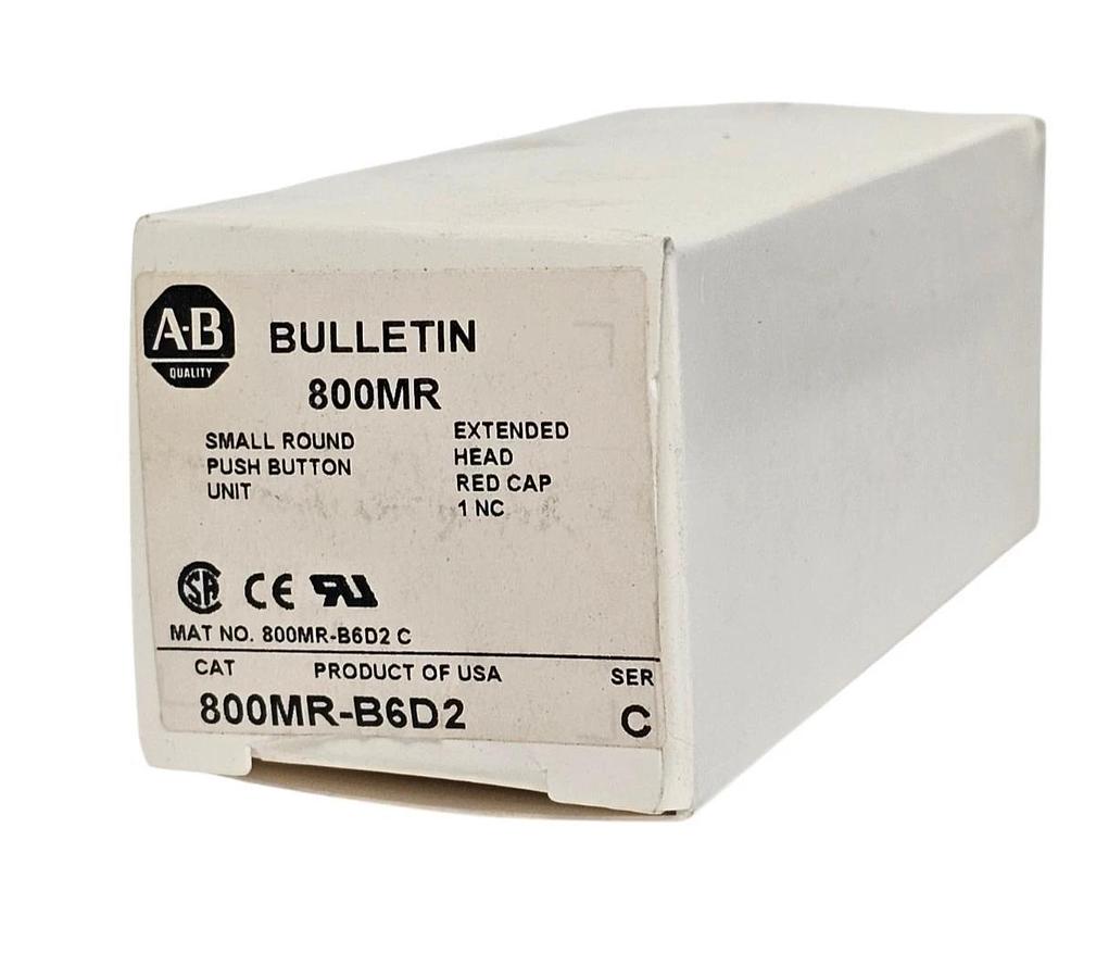 NIB ALLEN BRADLEY 800MR-B6D2 SER. C PUSH BUTTON RED CAP 1 NC 800MRB6D2