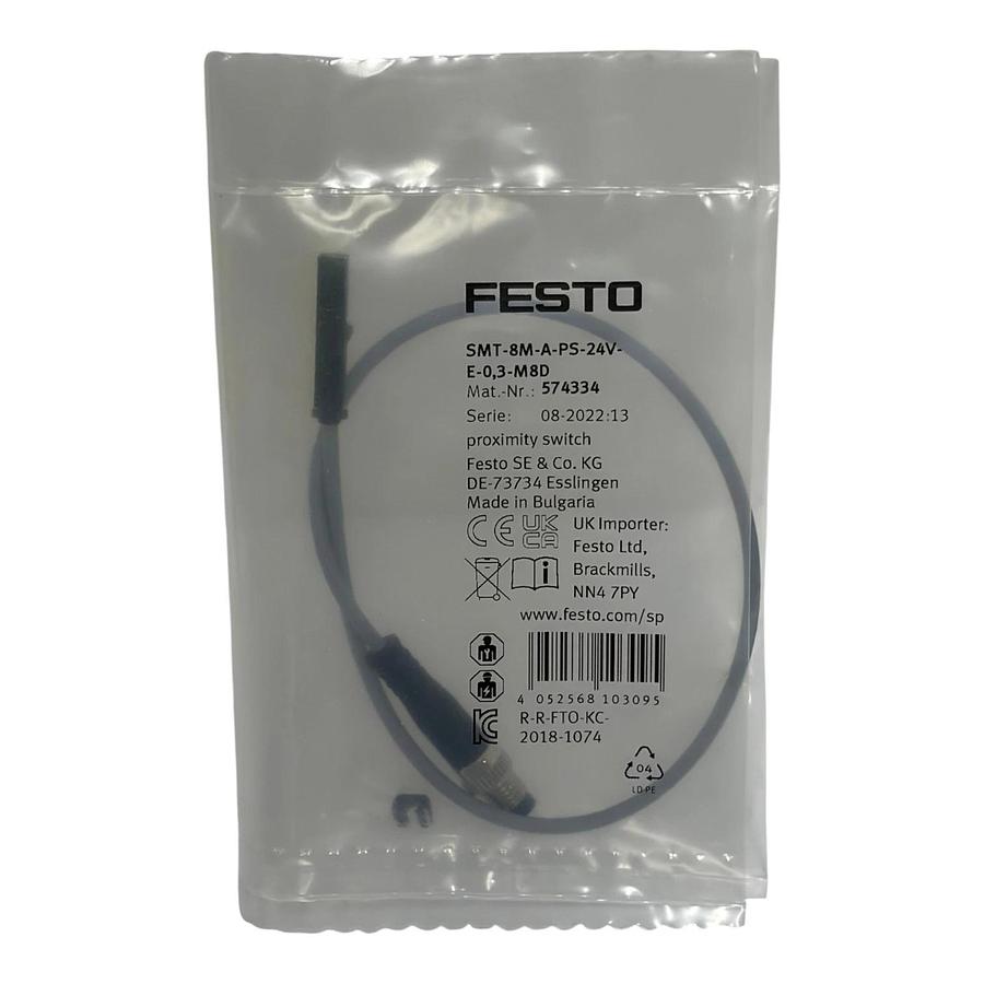 Used Festo SMT-8M-A-PS-24V-E-0,3-M8D Proximity Switch Magnetoresistive Sensor New