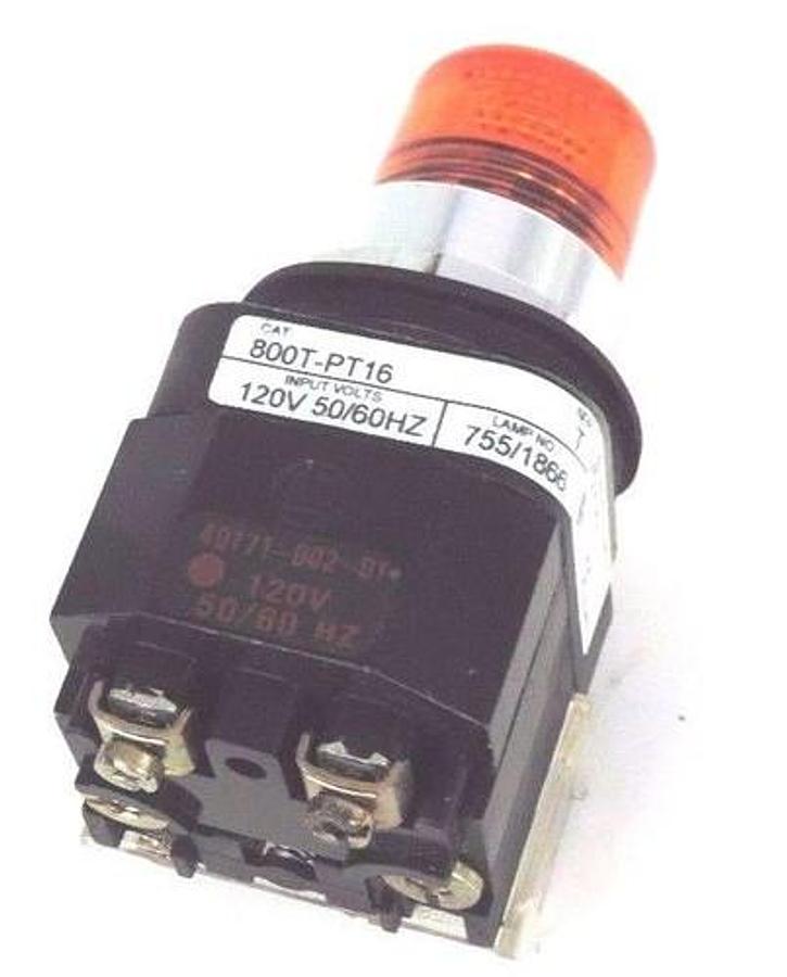 Used ALLEN BRADLEY 800T-PT16 PUSHBUTTON AMBER SER. T W/ 40171-002-01 COIL & 800T-XA