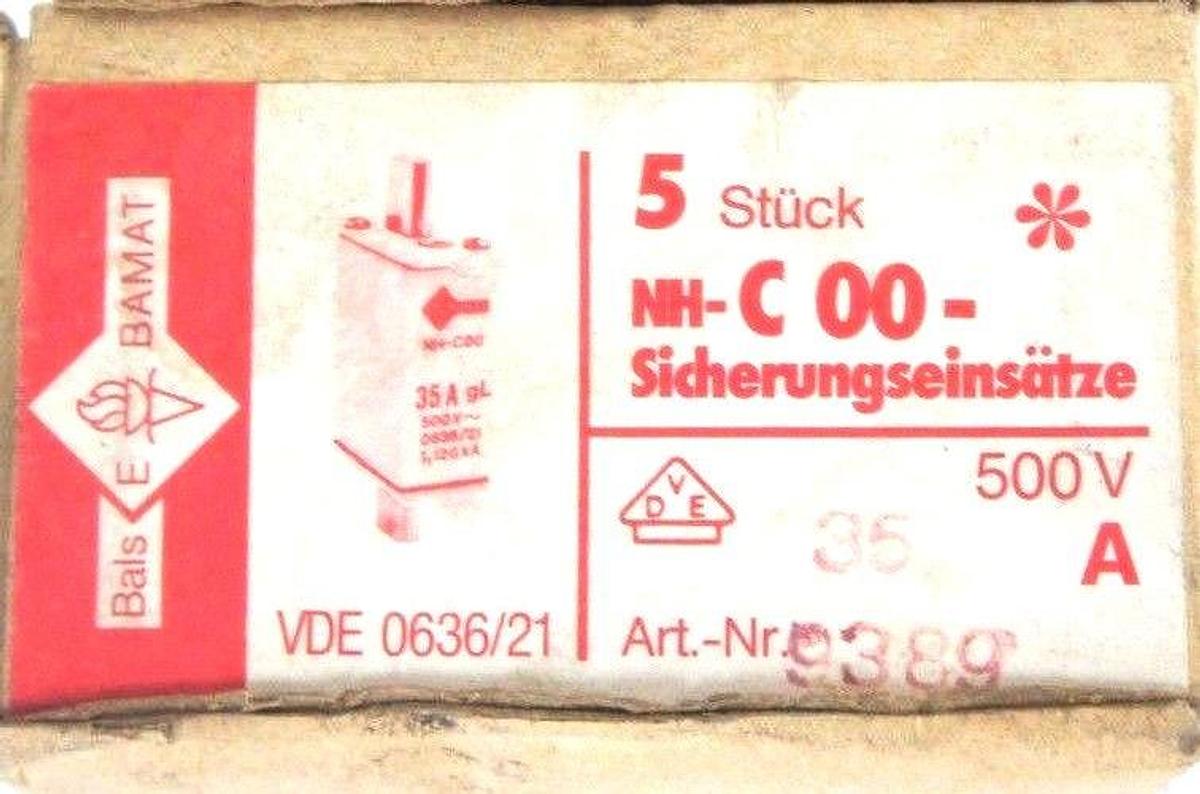 Used BOX OF 4 NEW BAMAT NH-C00-35A FUSES 500V, 35A, NHC0035A