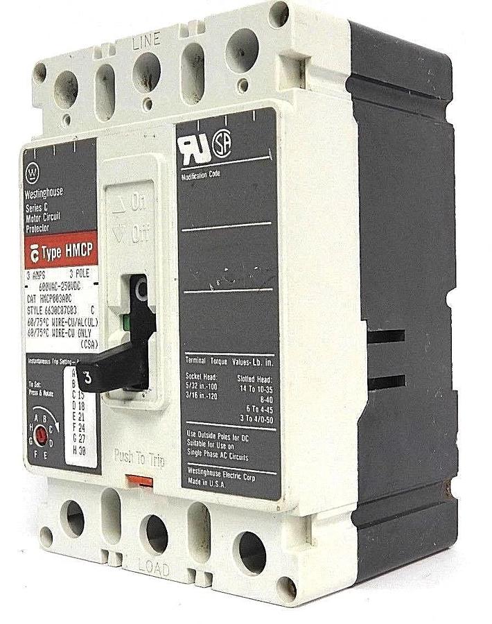 Used WESTINGHOUSE HMCP003A0C CIRCUIT BREAKER S# 6630C87G03, 3 AMPS, SERIES C
