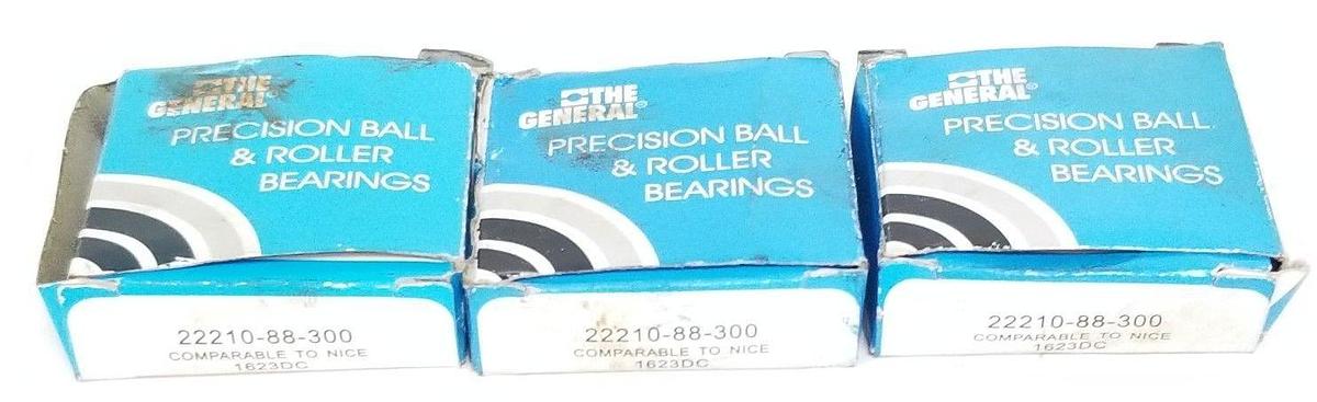 Used LOT OF 3 NIB THE GENERAL 22210-88-300 BALL BEARINGS 1623DC, 2221088300