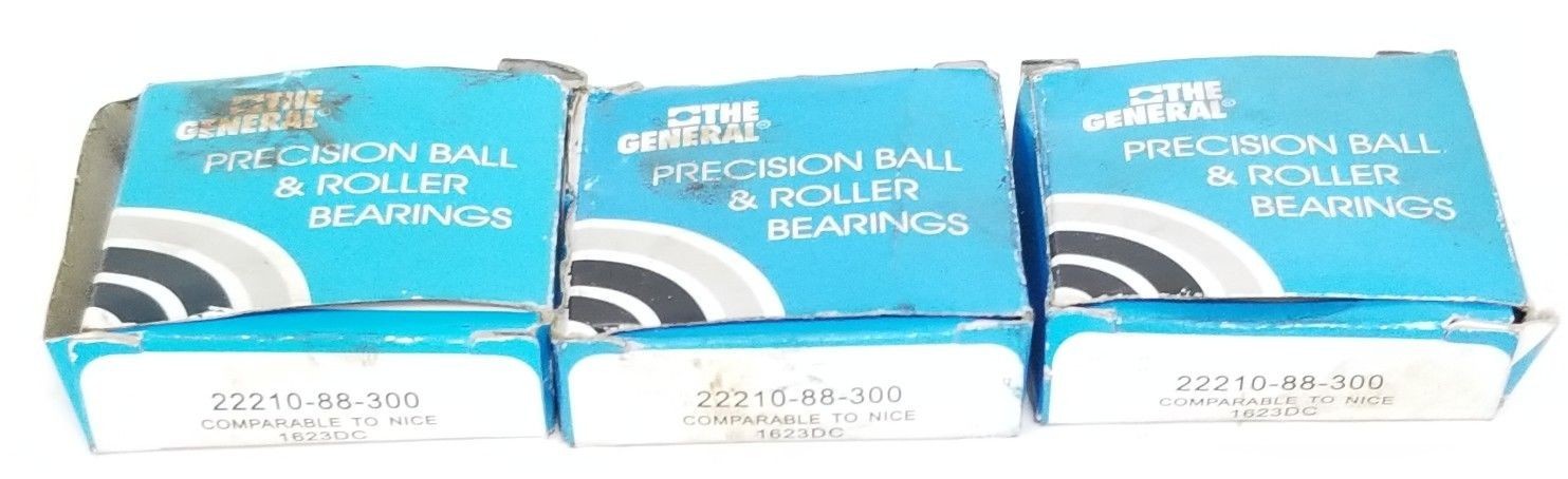 Used LOT OF 3 NIB THE GENERAL 22210-88-300 BALL BEARINGS 1623DC, 2221088300