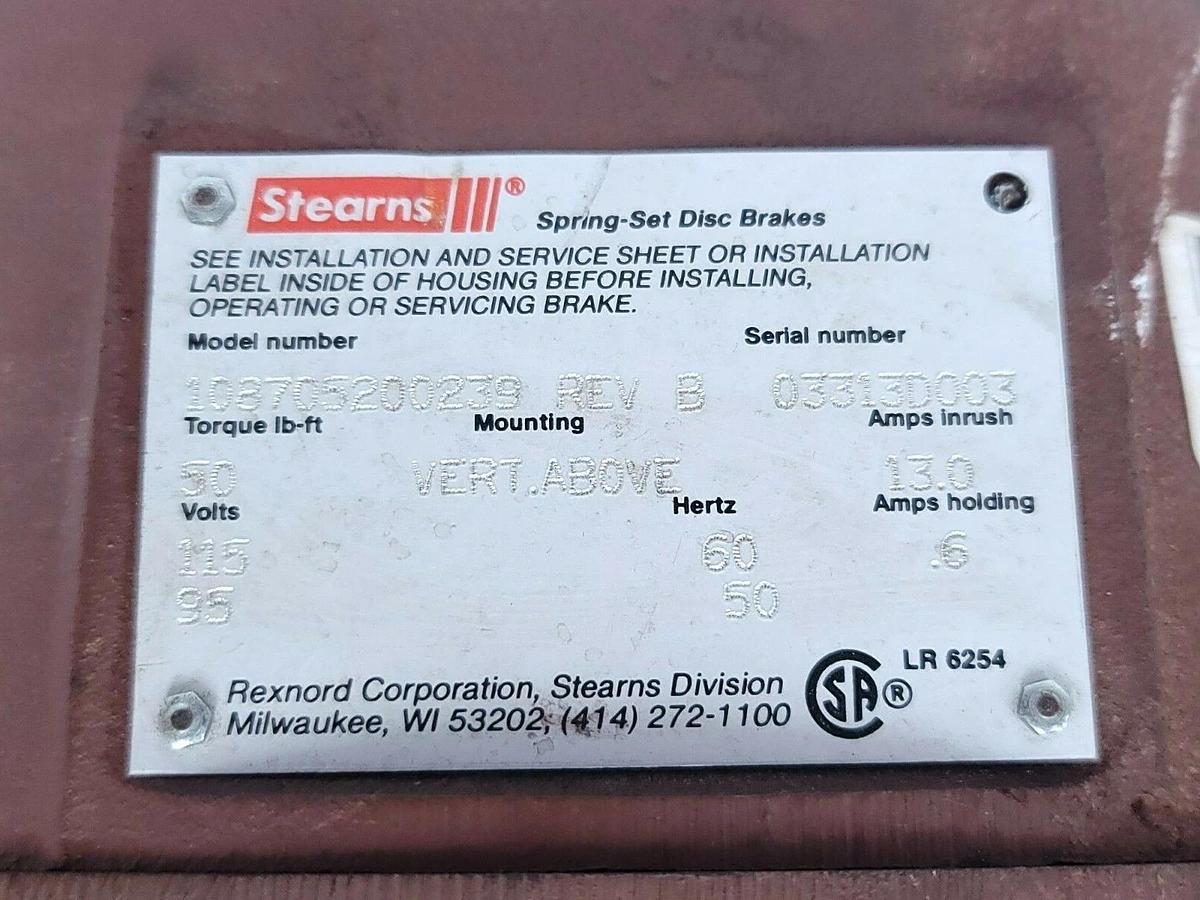 Used REXNORD STEARNS 108705200239 SPRING SET DISC BRAKE REV. B TORQUE LB-FT 50