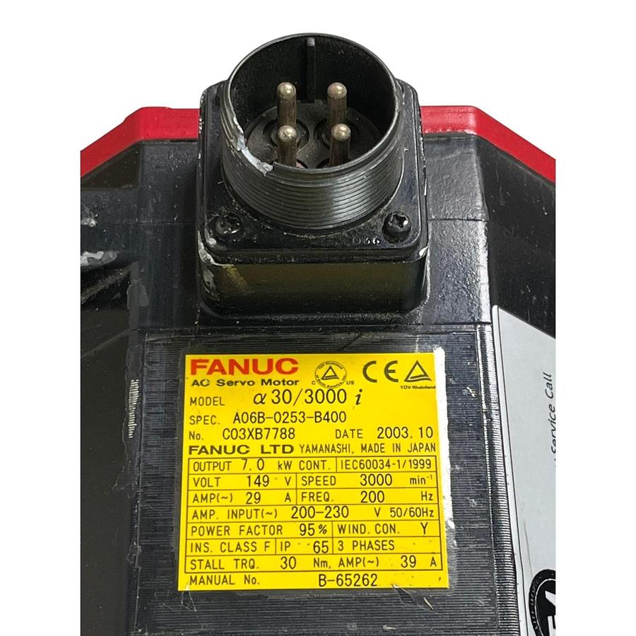 Used Fanuc Alpha iF 30/3000 Servo Motor A06B-0253-B400 Missing Encoder AS-IS / PARTS