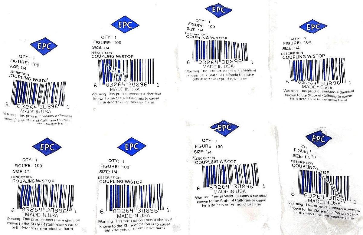 Used LOT OF 8 NEW EPC FIGURE: 100 SIZE: 1/4 COUPLING W/STOP