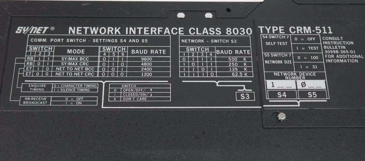 Used SQUARE D SY/NET 8030-CRM-511R SERIES. A2 1.00 30608-502-50 NETWORK INTERFACE