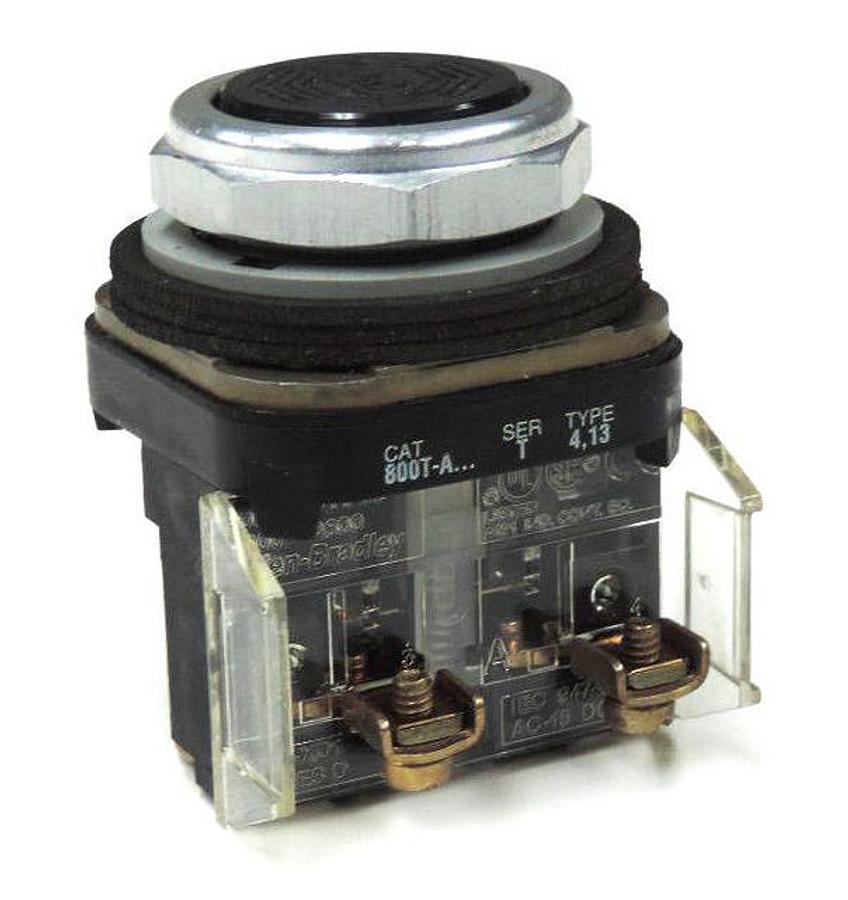 Used ALLEN BRADLEY 800T-A PUSHBUTTON 800TA SER. T W/ 800T-XD1 SER. D CONTACT BLOCK
