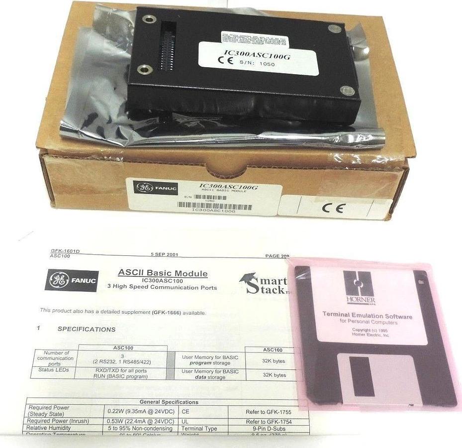 Used NIB GE FANUC IC300ASC100G ASCII BASIC MODULE, THREE PORTS IC300ASC100