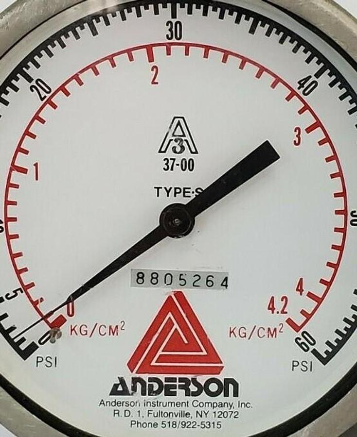 Used ANDERSON 37-00 TYPE S PRESSURE GAUGE 0-60PSI 0-4.2KG/CM^2 8805264