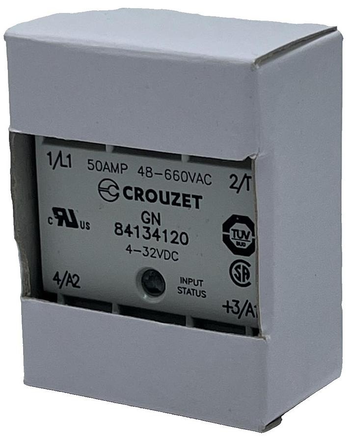 Used Crouzet 84134120 Solid State Relay - 50A, 48-660VAC Output, 4-32VDC Control