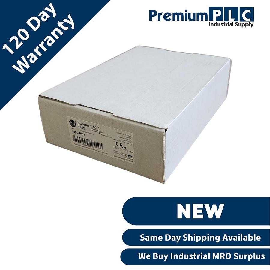 Used BOX OF 50 NEW ALLEN BRADLEY 1492-PD3 /A IEC FEED-THROUGH PUSH-IN TERMINAL BLOCKS