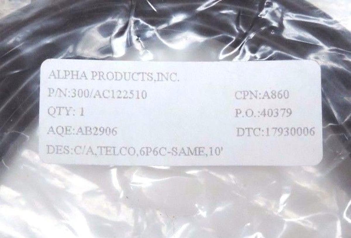 LOT OF 4 NEW ALPHA PRODUCTS, INC. P/N: 300/AC122510, C/A, TELCO, 6P6C-SAME, 10'