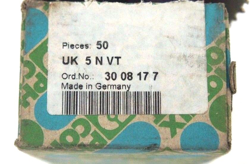 Used BOX OF 46 PHOENIX CONTACT 3008177 TERMINAL BLOCKS UK 5 N VT, 600V, 30A, 30-10AWG