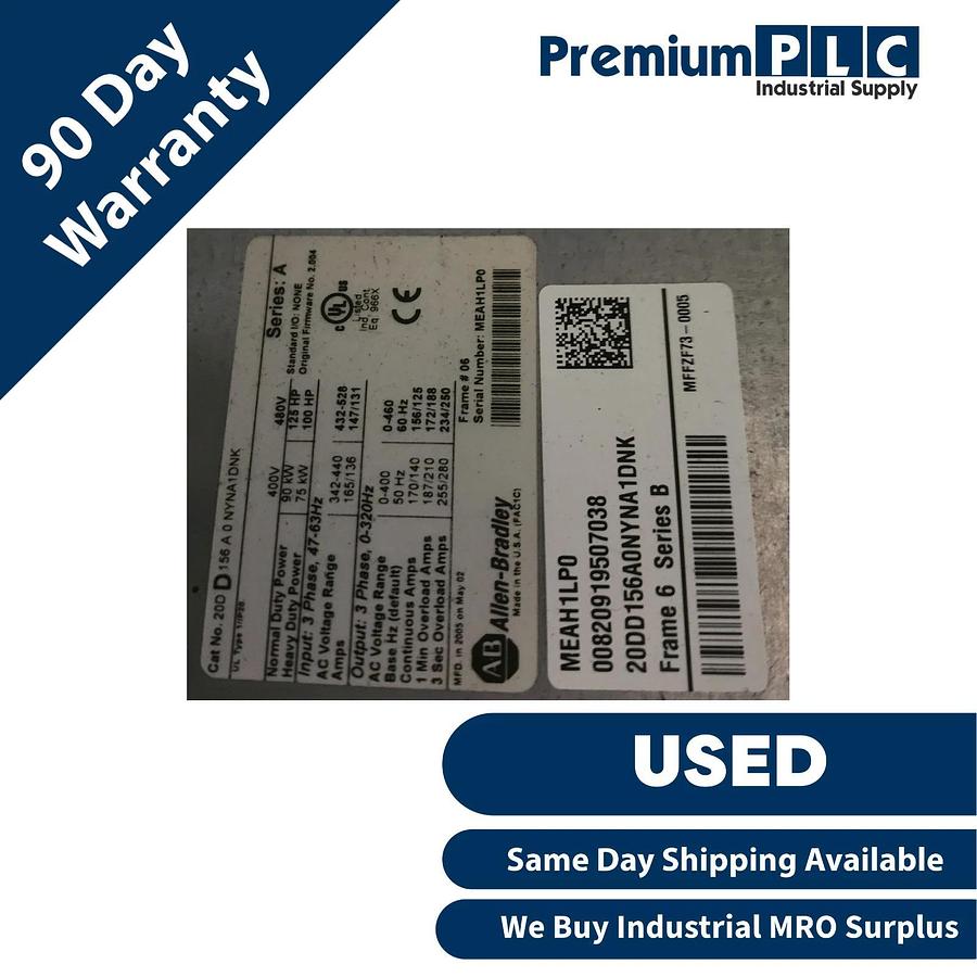 Used USED ALLEN BRADLEY 20DD156A0NYNA1DNK /A PowerFlex 700S AC DRIVE 125HP 480V READ