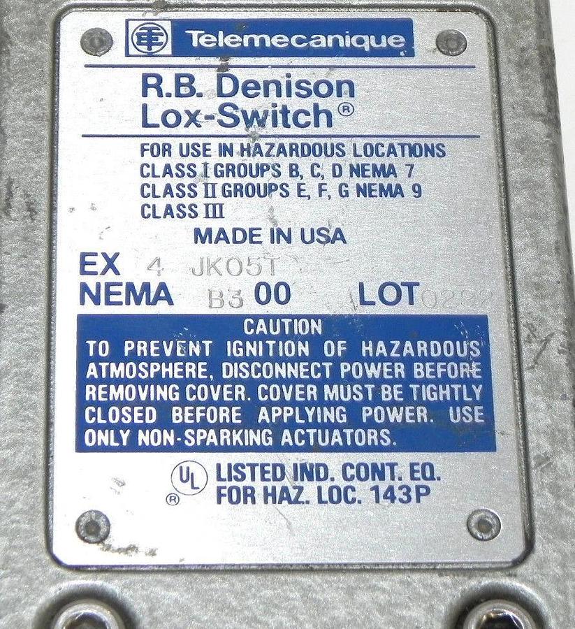 Used TELEMECANIQUE EX4JK05T R.B. DENISON LOX-SWITCH