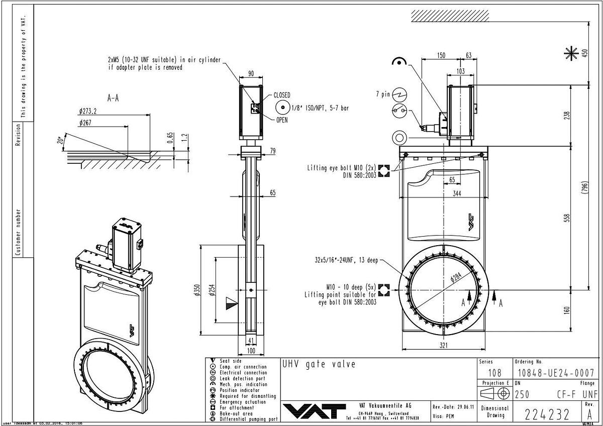 VAT 10848-UE24 10.8 UHV Gate Valve w/Actuator DN 250 (10") 10848-UE24-0007/0063