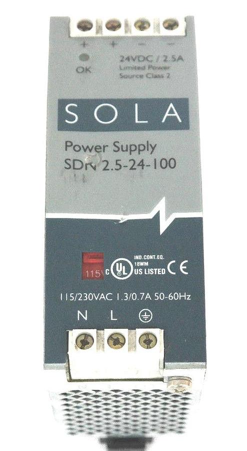 Used SOLA ELECTRIC SDN-2.5-24-100 POWER SUPPLY 24VDC 2.5AMP SDN2524100
