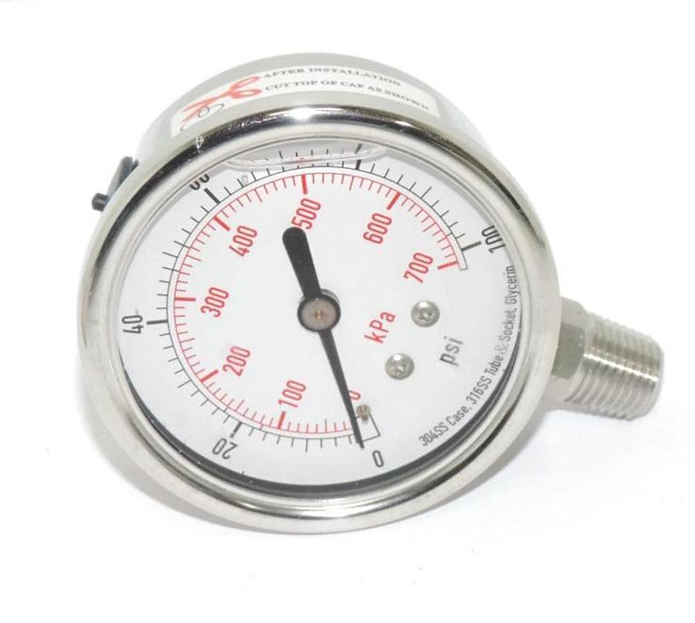 Used NIB GRAINGER 4CFH4 PRESSURE GAUGE SIZE: 2-1/2'' PSI: 0-100, LENS: ACRYLIC