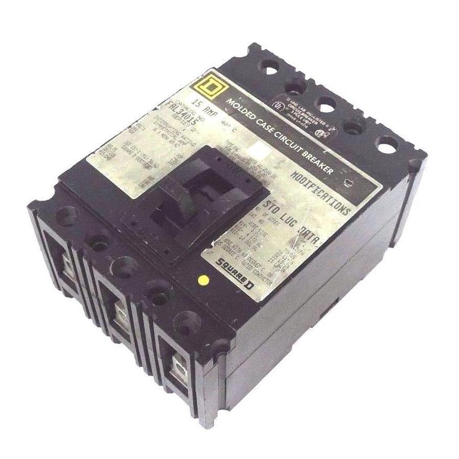 Used SQUARE D FAL34015 MOLDED CASE CIRCUIT BREAKER SERIES 2, 480V, 15A