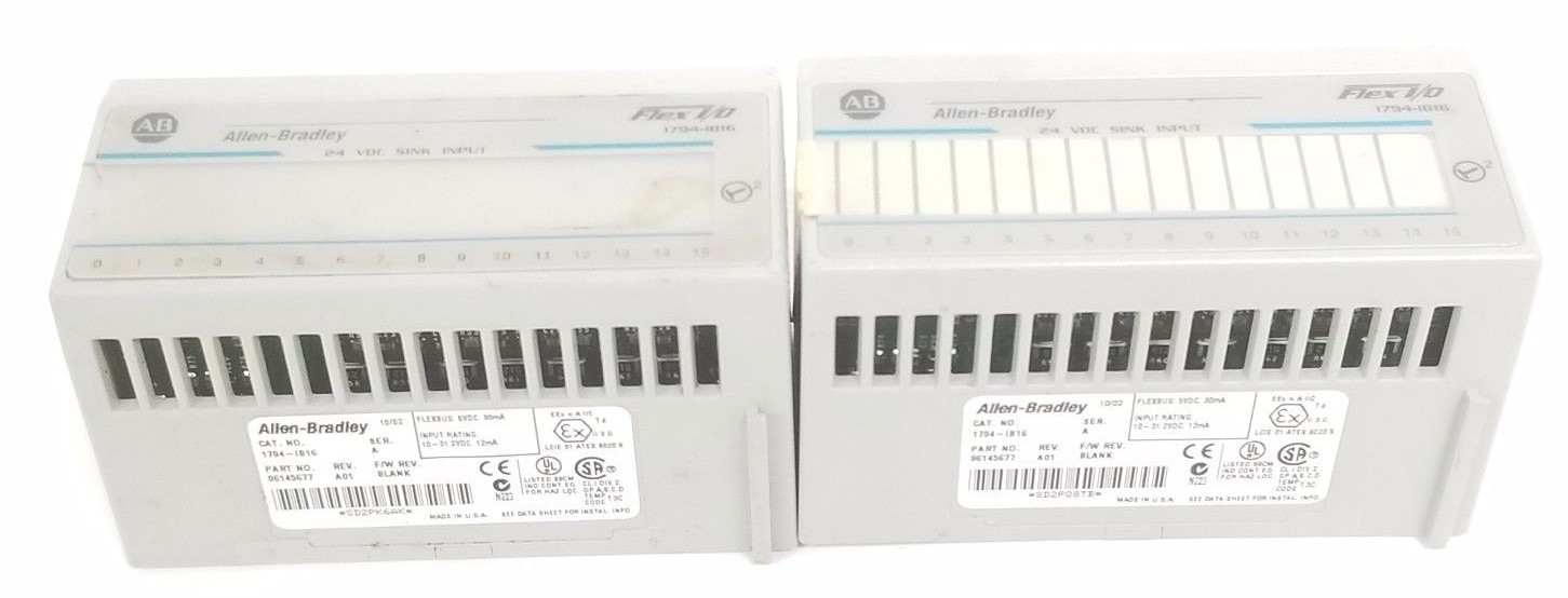 Used LOT OF 2 ALLEN BRADLEY 1794-IB16 FLEX I/O INPUT MODULES SER. A, REV. A01