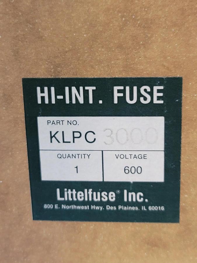 Used NIB LITTELFUSE KLPC3000 HI-INT. FUSE 600V