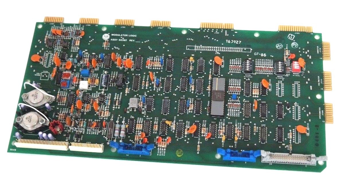 Used ALLEN BRADLEY 50387 MODULATOR LOGIC BOARD REV P, 118387 REV. H