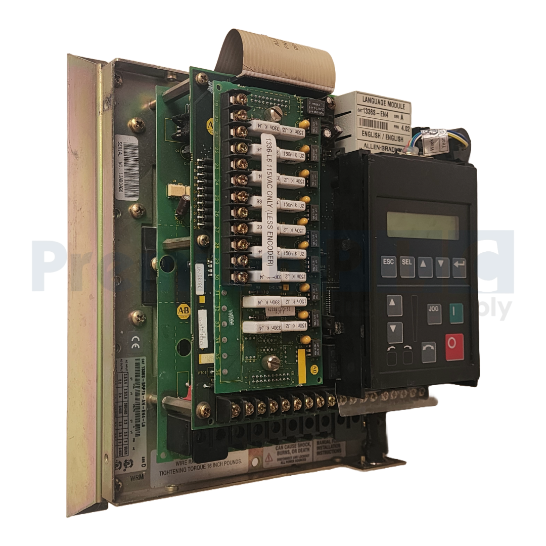 Used ALLEN BRADLEY 1336S-BRF15-AN-EN4-L6 /D 1336 PLUS AC DRIVE VFD W/ 1201-HA2 /B HMI