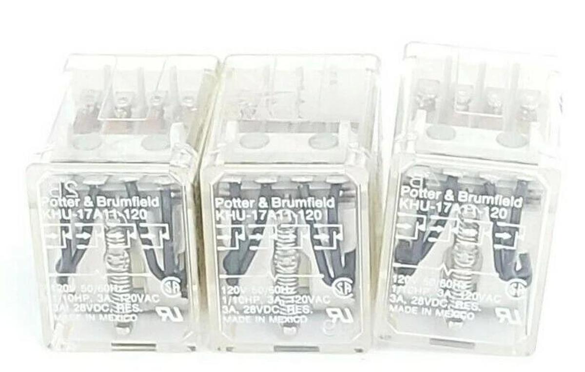 Used LOT OF 3 POTTER & BRUMFIELD KHU-17A11-120 RELAYS 120V 50/60HZ