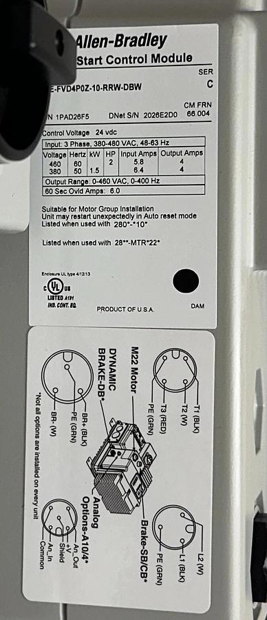 ALLEN BRADLEY 284E-FVD4P0Z-10-RRW-DBW /C ArmorStart 280E-FN-10-R /C Enet NSNP