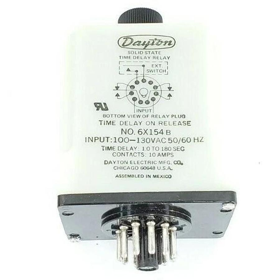NIB DAYTON 6X-154B TIME DELAY RELAY DPDT TIME DELAY 1-180SEC, 100-130VAC