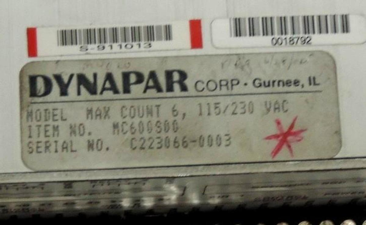 Used DYNAPAR MC600S00 COUNTER CONTROLLER MAX COUNT 6 115/230VAC MC600S-00