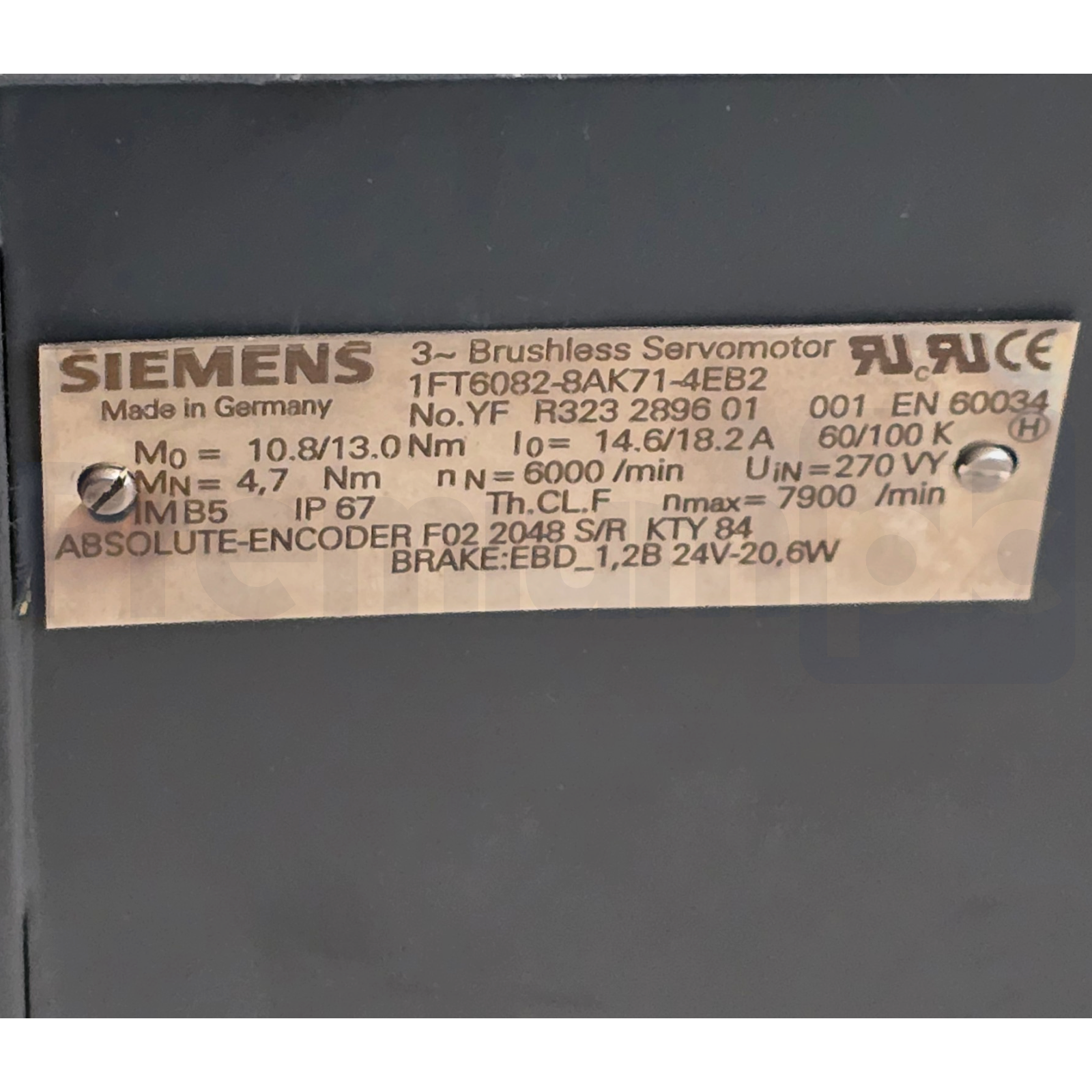 Used Siemens 1FT6082-8AK71-4EB2 SIMOTICS S Brushless AC Servo Motor w/ Brake 24V NEW