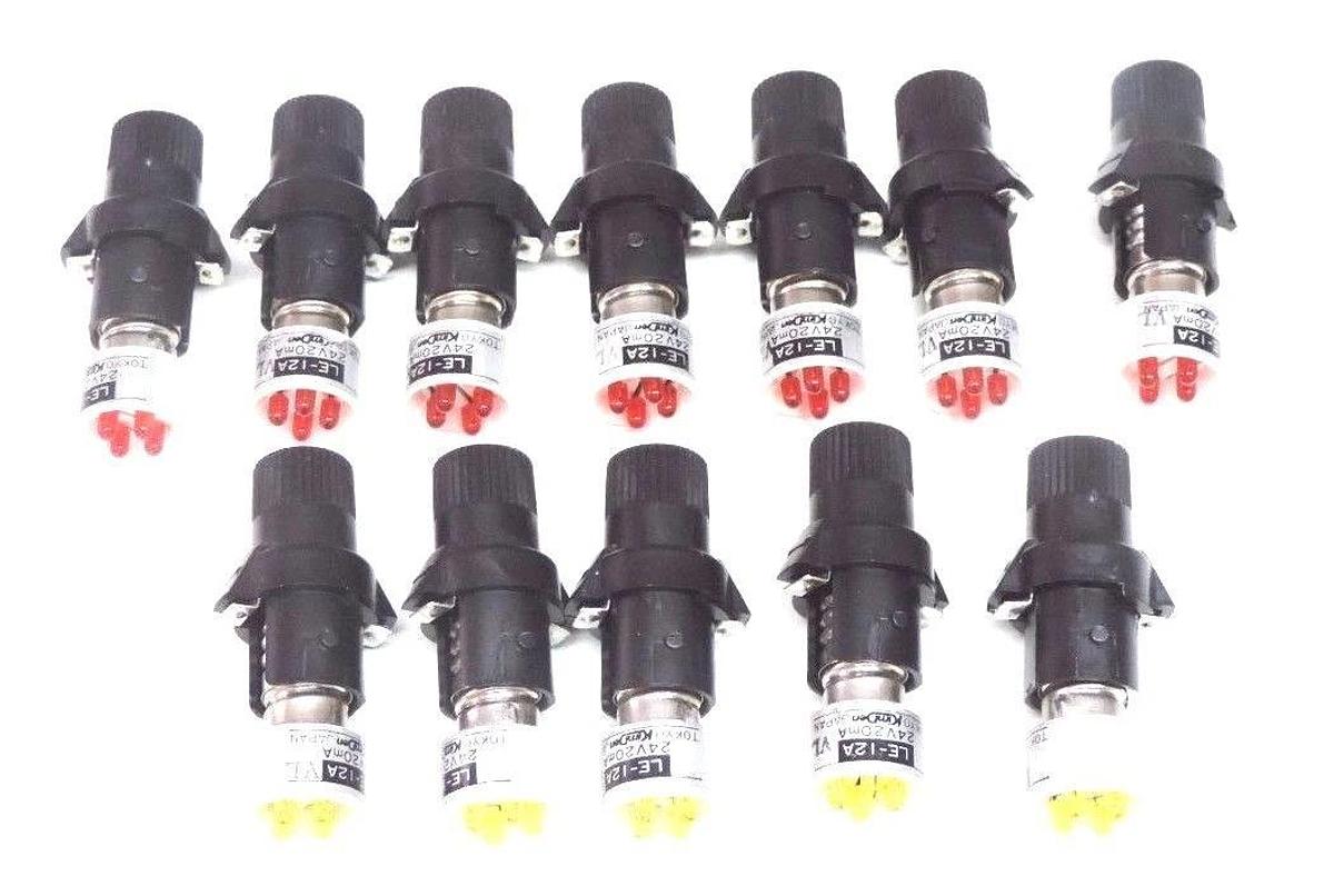 Used LOT OF 12 KIMUDEN LE-12A LIGHT INDICATORS (7) RED, (5) YELLOW, 24V, 20mA, LE12A