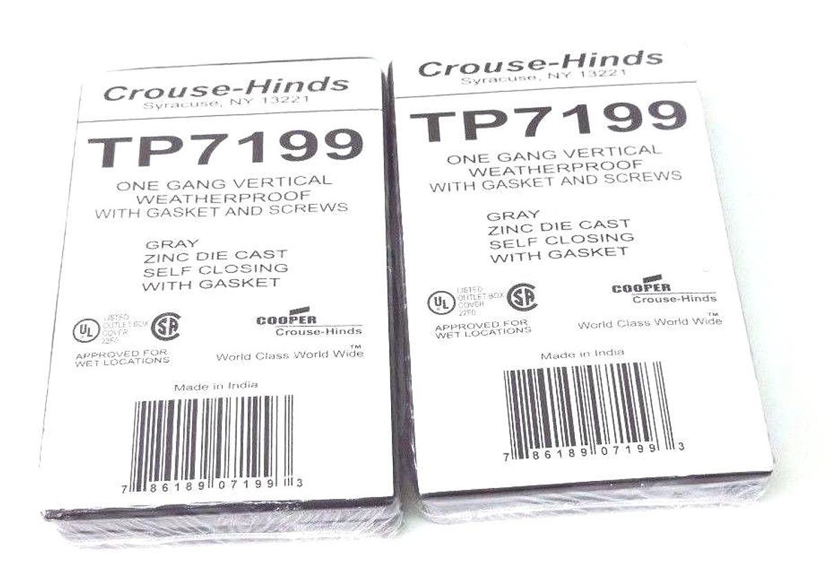 Used LOT OF 2 NEW CROUSE-HINDS TP7199 DUPLEX RECEPTACLES SELF CLOSING, GREY