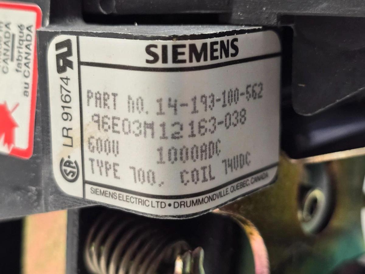 SIEMENS 14-193-100-562 TYPE 700 DC CONTACTOR 1000/1250AMP DC HC14193100562 NSMP