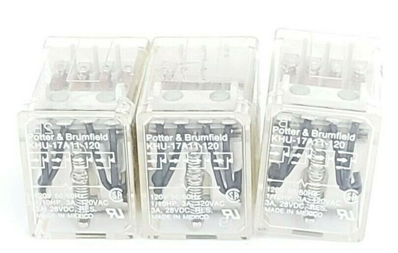 Used LOT OF 3 POTTER & BRUMFIELD KHU-17A11-120 RELAYS 120V 50/60HZ