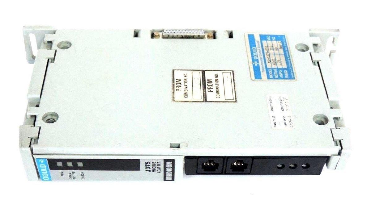 Used GOULD MODICON AS-J375-010 MODBUS ADAPTER REV. C 115VAC 60HZ ASJ375010