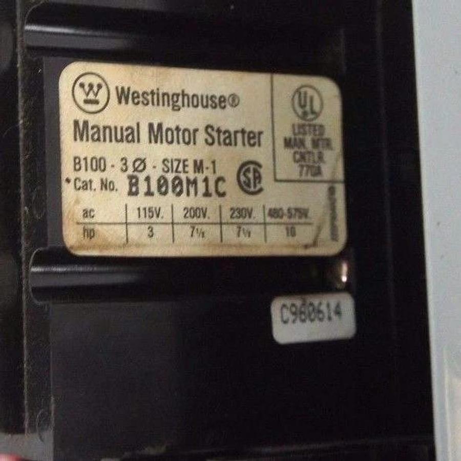 Used WESTINGHOUSE B100M1C MANUAL MOTOR STARTER SIZE M-1 W/ B100S1C ENCLOSURE