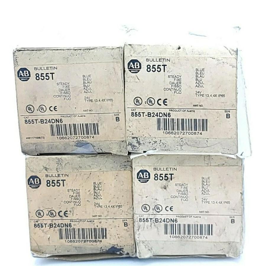 Used LOT OF 4 NIB ALLEN BRADLEY 855T-B24DN6 BLUE LIGHT STACK MODULES 24V SER. B