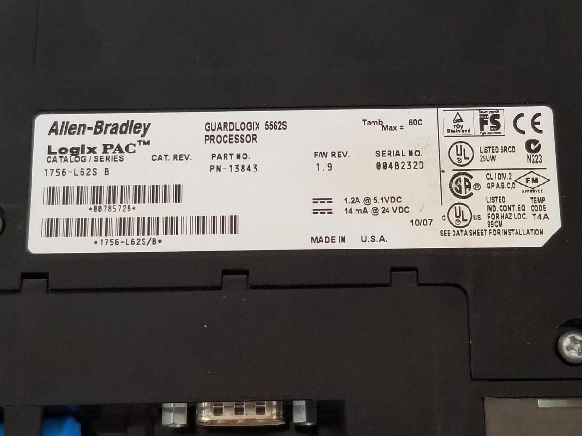 Used ALLEN BRADLEY 1756-L62S & 1756-LSP GUARDLOGIX PROCESSORS SER. B (DAMAGED)
