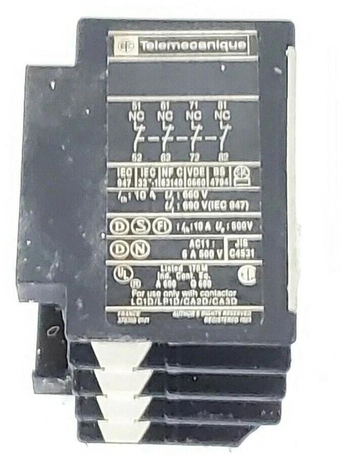 Used TELEMECANIQUE LA1DN04 AUXILIARY CONTACT BLOCK 4NC, LA1 DN04
