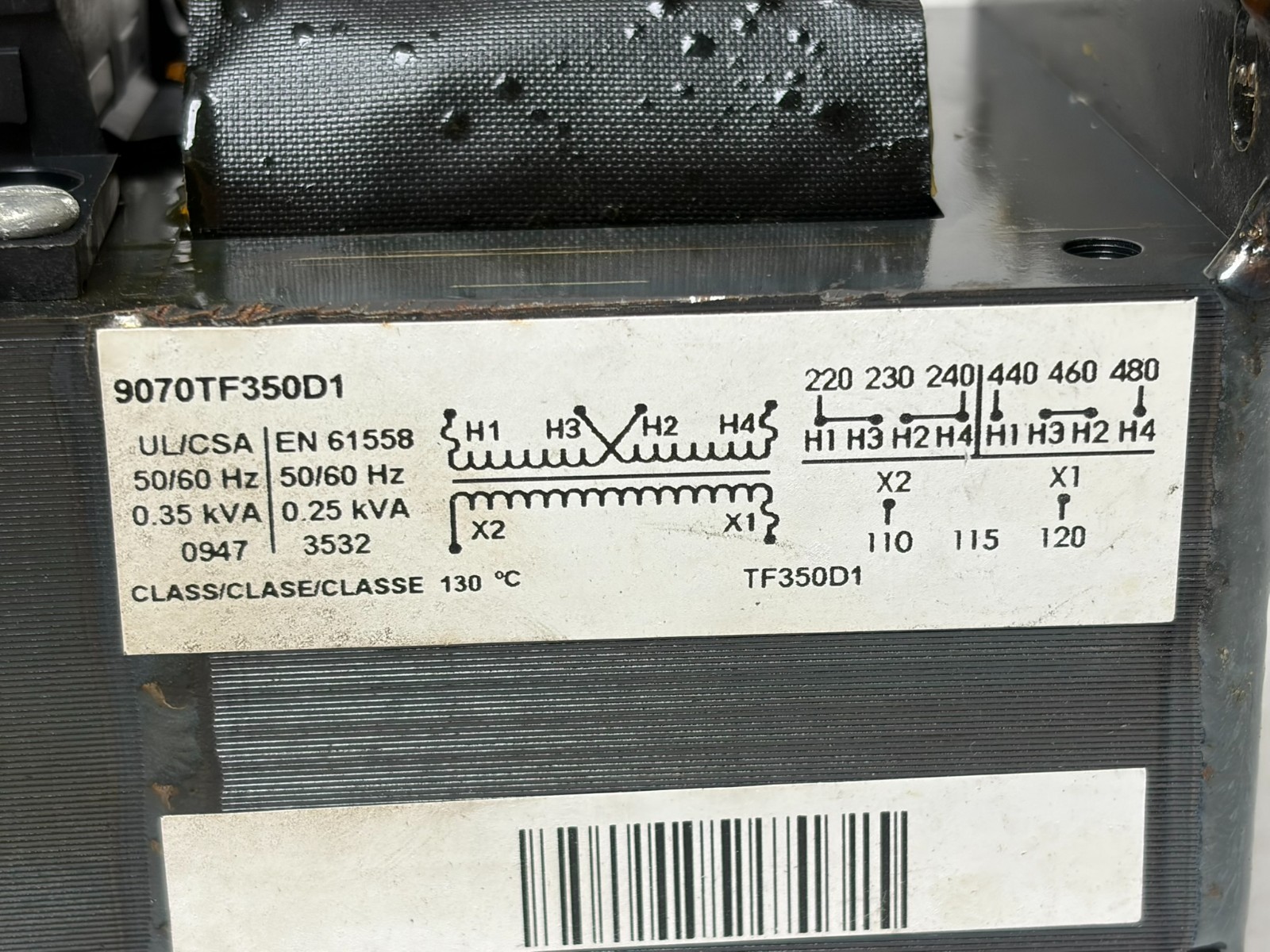 Used Square D 9070TF350D1 Industrial Control Transformer 350VA 240x480V 120V Fused