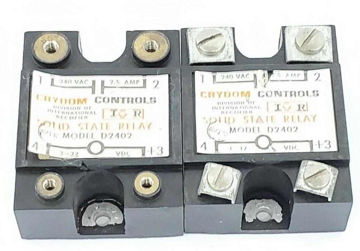 Used LOT OF 2 CRYDOM D2402 SOLID STATE RELAYS 240 VAC 2.5 AMPS