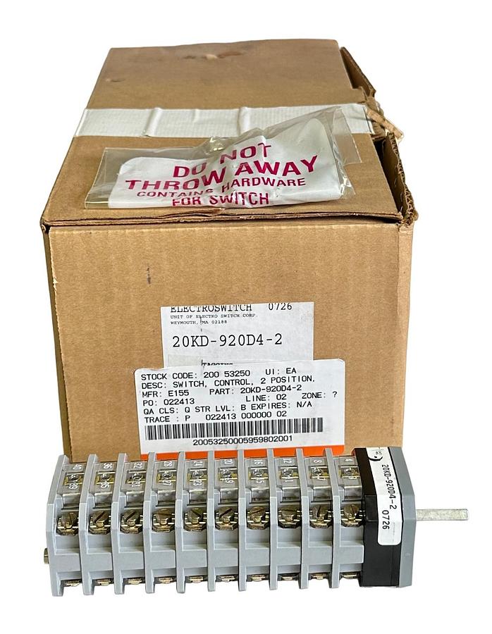 Used NEW ELECTROSWITCH 20KD-920D4-2 / 20KD920D42 CAM-ACTUATED ROTARY SWITCH SER. 20