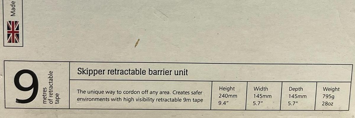 Used Skipper 01-OBY Retractable Safety Barrier 9m (30ft) Black/Yellow Tape NSMP