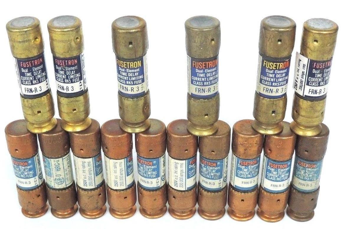 Used LOT OF 16 BUSSMANN FRN-R-3 FUSETRON DUAL-ELEMENT CLASS RK5 FUSES 250V 3AMP