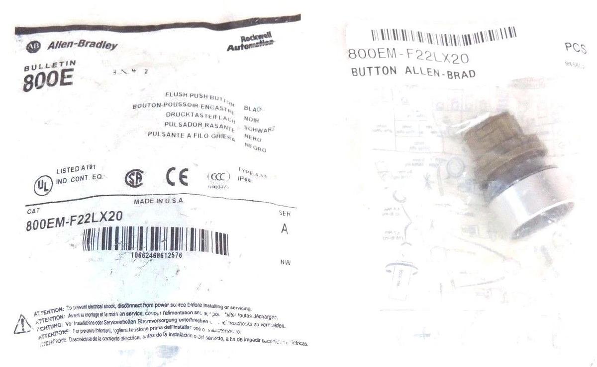 Used NEW ALLEN BRADLEY 800EM-F22LX20 FLUSH PUSH BUTTONS BLACK 800EMF22LX20, SER. A