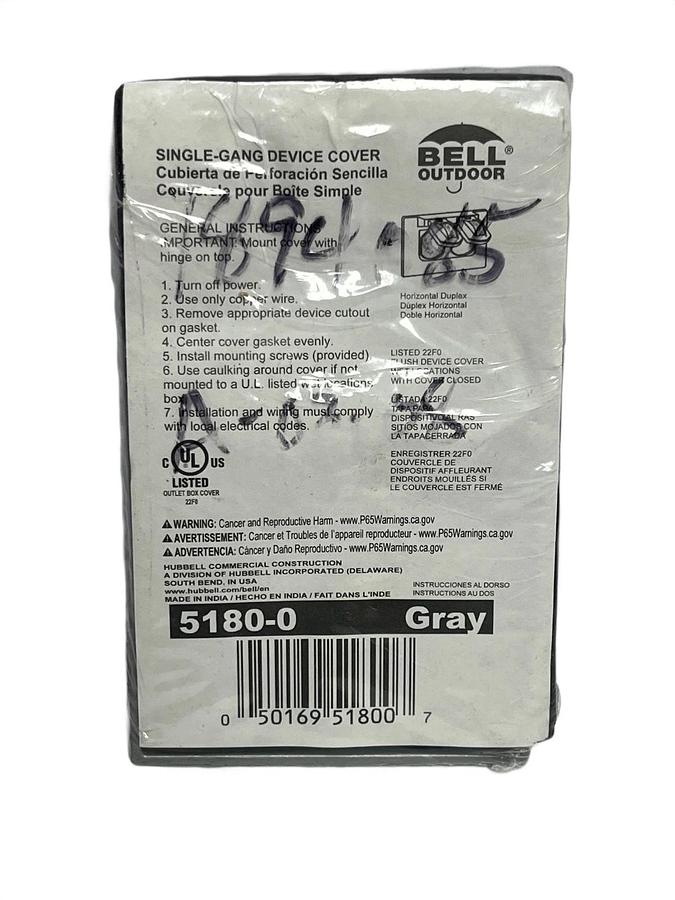 Lot of 6 Bell Outdoor 5180-0 Weatherproof Cover Single-Gang Duplex Gray – NEW
