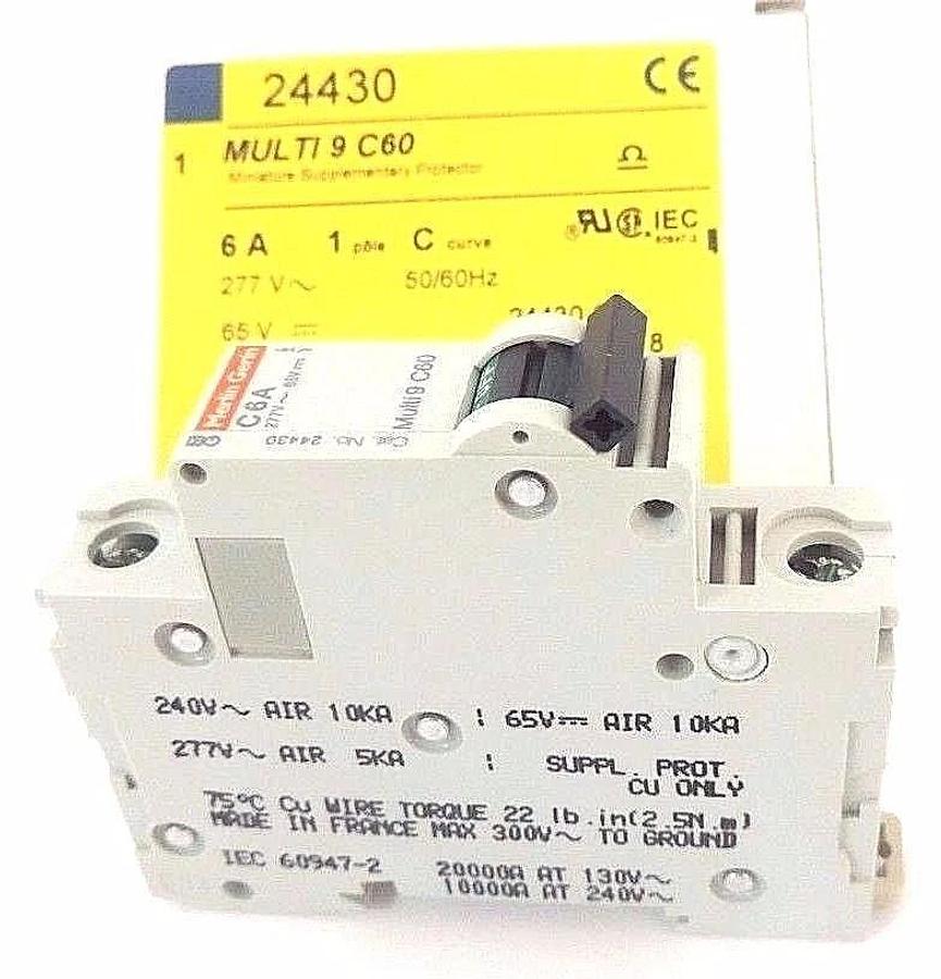 Used NIB SQUARE D MULTI 9 C60 MINIATURE SUPPLEMENTARY PROTECTOR 24430, 6A, 1POLE